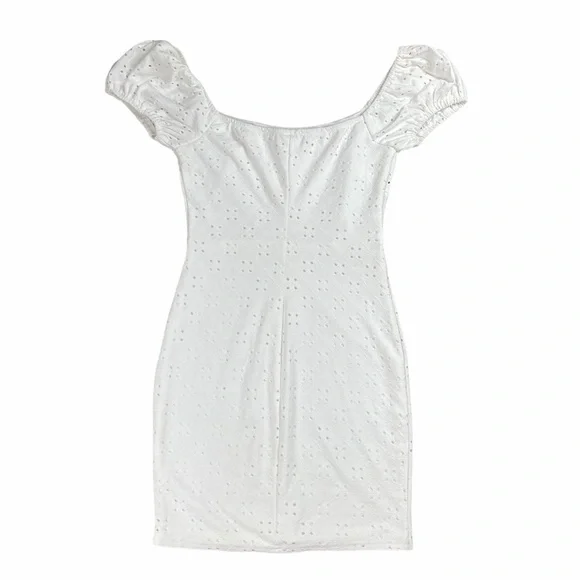 {Windsor} Eyelet Puff Sleeves Mini Dress - Picture 7 of 7